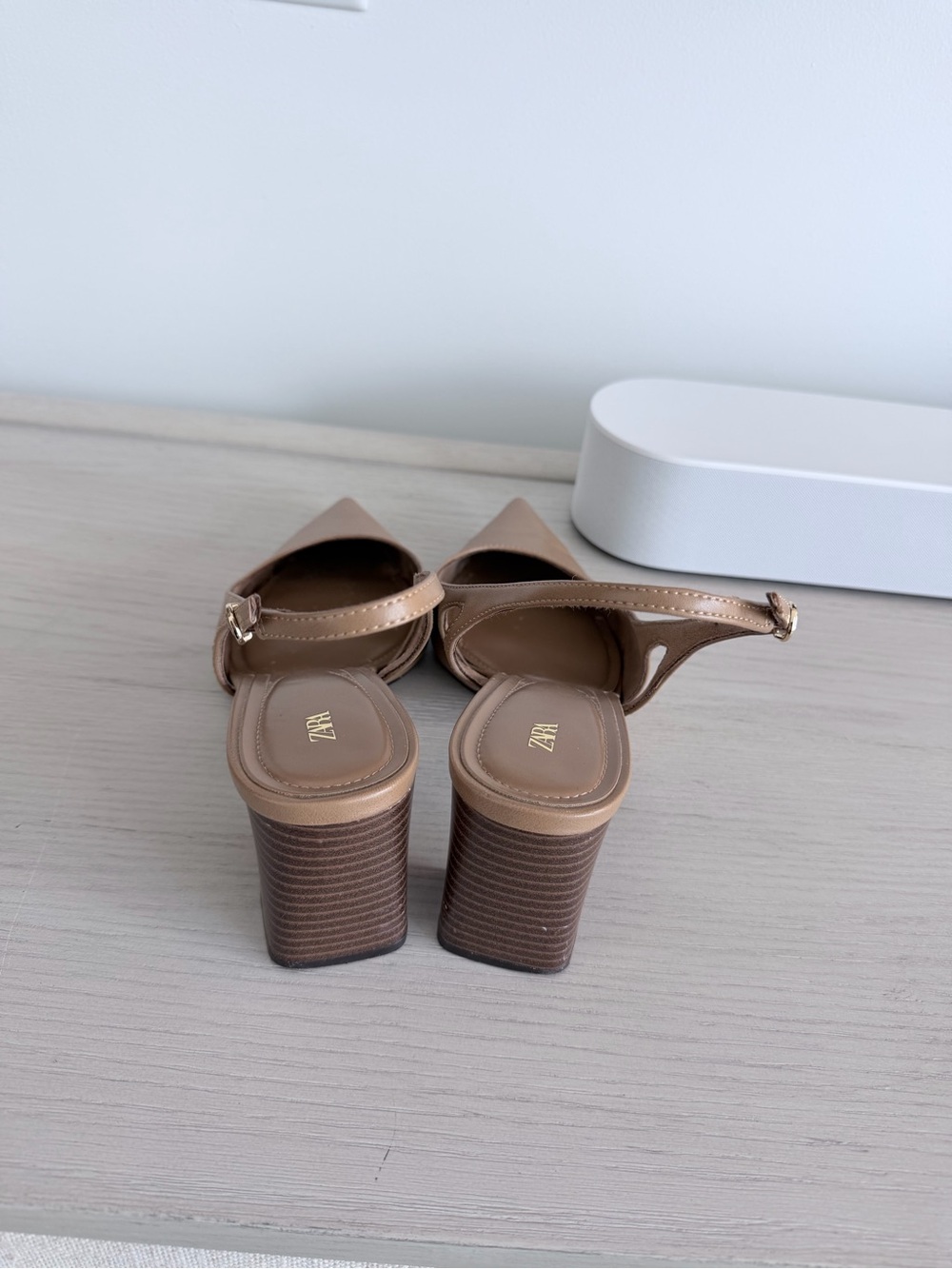 Zara Camel Pointed Slingback Heels - Picture 4 of 6